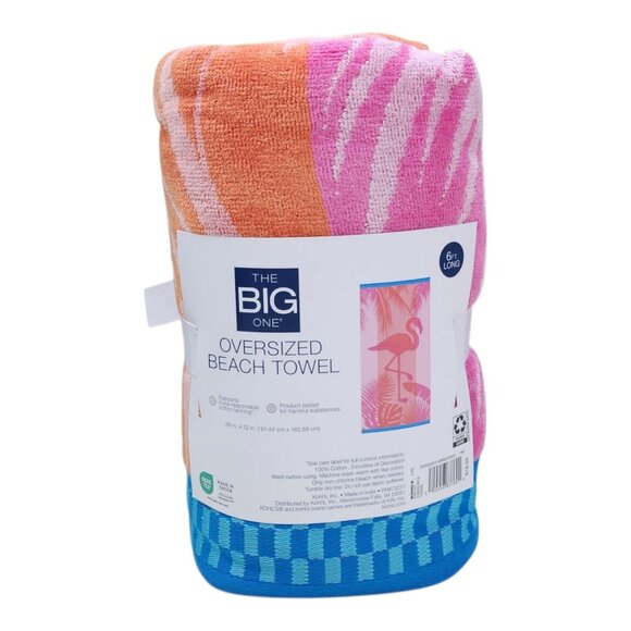 The Big One Oversized Beach Towel 36" X 72" Flamingo Beach Design Cotton Pink - Picture 10 of 10